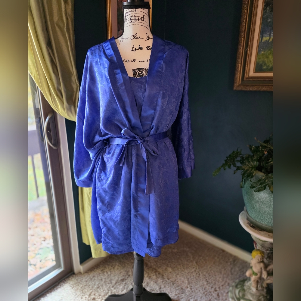 Contessa Di Roma 2 Pc Nightgown Robe Set Plus Size 2XL Satin Brocade Shiny Sexy